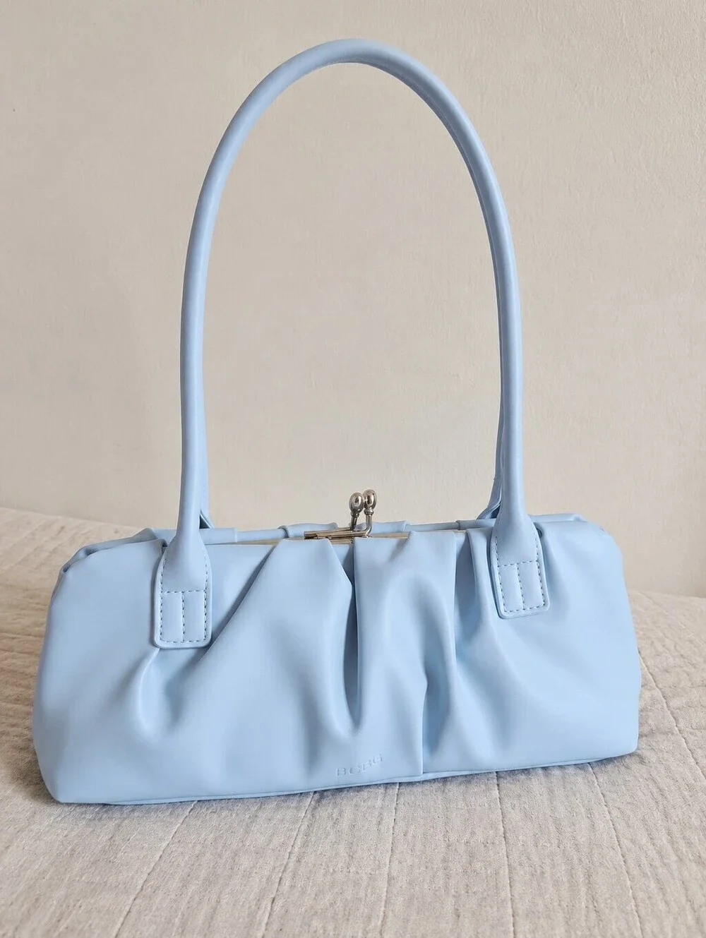 BCBG Blue Ruched Frame Shoulder Bag Purse NWT